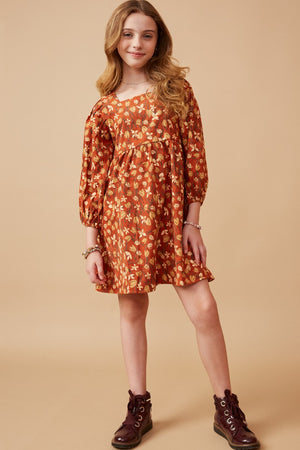 Hayden Rust Corduroy Floral Print Dress