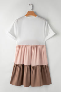 Whoopsie Daisy-Color Block V-Neck Short Sleeve Mini Dress-Whoopsie Daisy