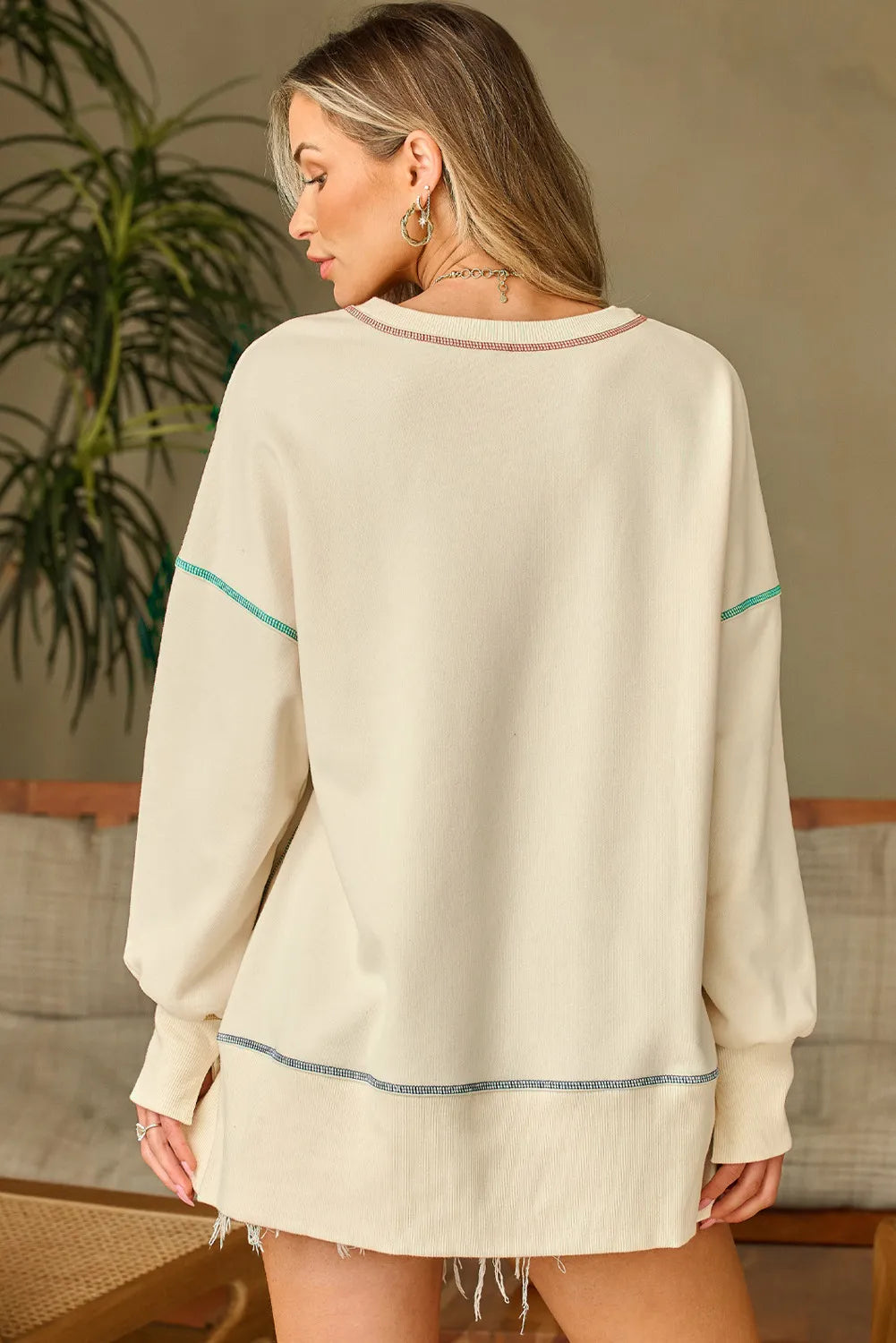Contrast Stitching Sequin Pumpkin Round Neck Long Sleeve Sweatshirt Whoopsie Daisy