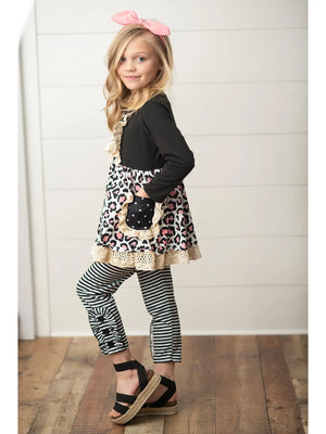 Adorable Sweetness Black, Pink & Cream Leopard Print Pant Set