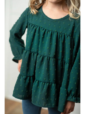 Oopsie Daisy Green Swiss Dot Tiered Top