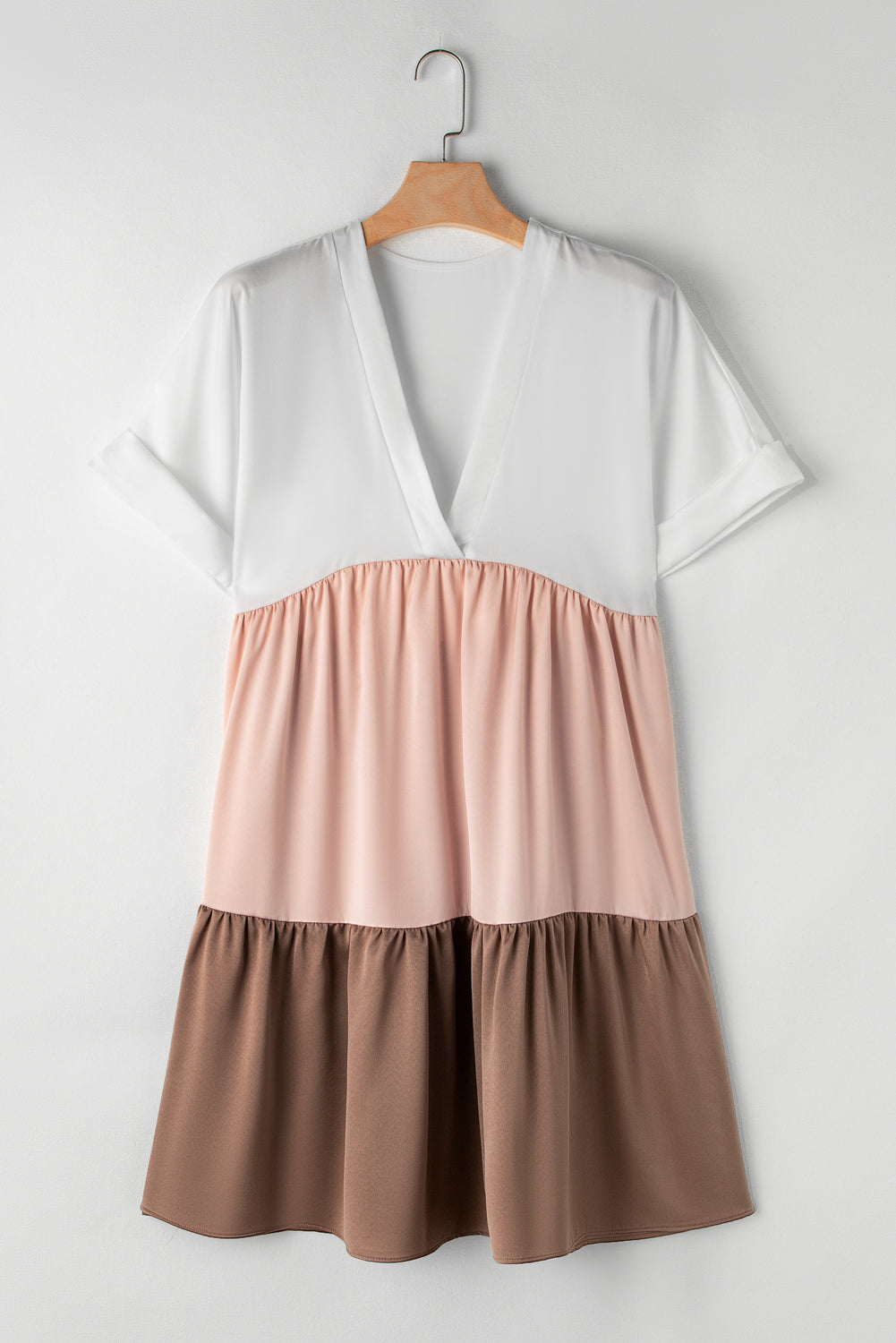 Whoopsie Daisy-Color Block V-Neck Short Sleeve Mini Dress-Whoopsie Daisy