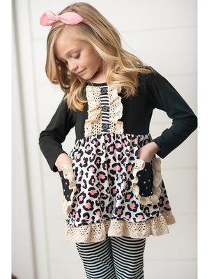 Adorable Sweetness Black, Pink & Cream Leopard Print Pant Set