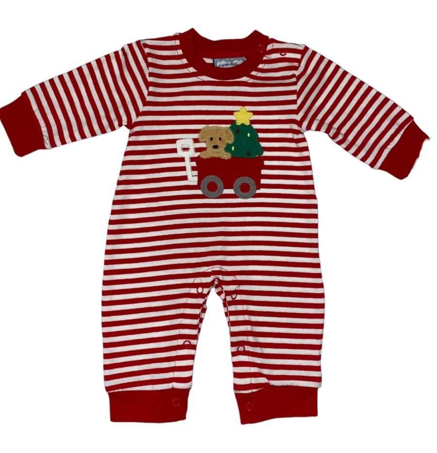 Three Sisters-Three Sisters Baby Boys Christmas Wagon Puppy Romper-Whoopsie Daisy