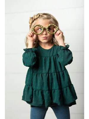 Oopsie Daisy Green Swiss Dot Tiered Top