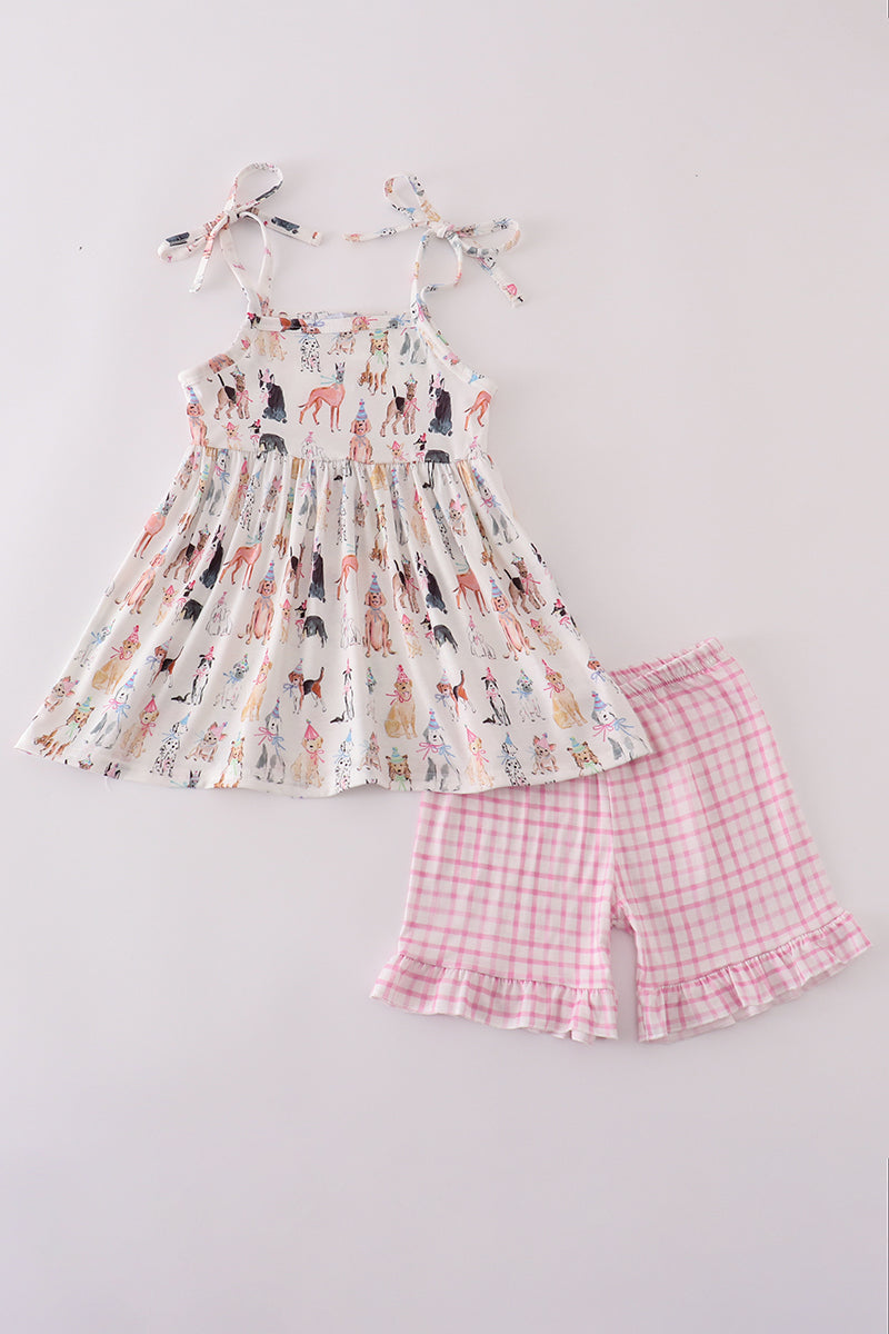Pink party puppy print set