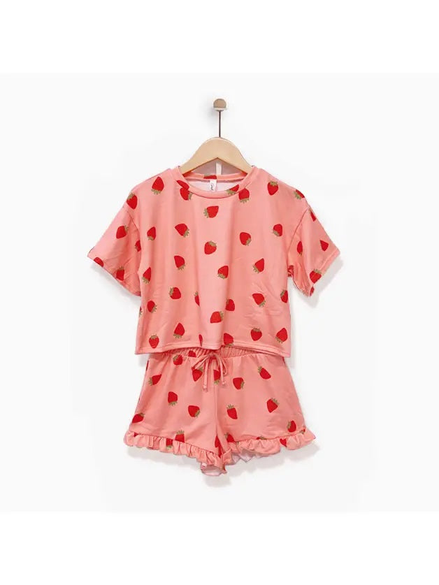 Good Girl-Good Girl Strawberry Print Short Set-Whoopsie Daisy