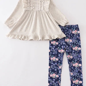 Honeydew Grey Tunic and Navy Floral Pant Set
