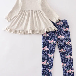 Honeydew Grey Tunic and Navy Floral Pant Set