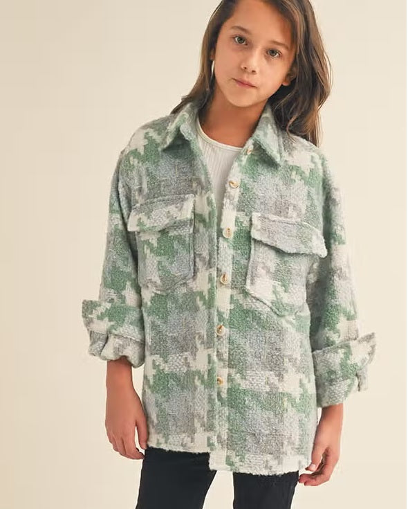 Heart & Arrow-Heart & Arrow Hounds tooth Sage Shacket-Whoopsie Daisy