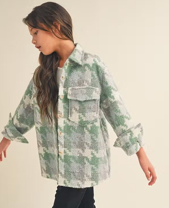 Heart & Arrow-Heart & Arrow Hounds tooth Sage Shacket-Whoopsie Daisy