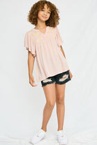 hayden-Hayden Floral Embroidered Ruffle Sleeve Top-Whoopsie Daisy